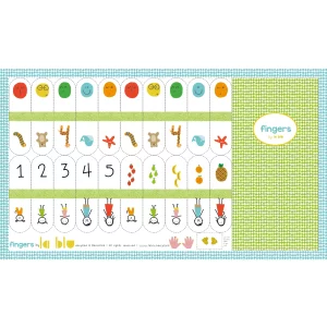 OPanel de tela para coser el juego "fingers" de LA BLU, que consiste en 10 marionetas reversibles para que los niños jueguen y apredan en cualquier lugar. Viene con una bolsita par poder guardar las marionetas de dedo cuando se acaba el juego. El tutorial para coserlo está disponible en el canal de YouTube de La Blu.
