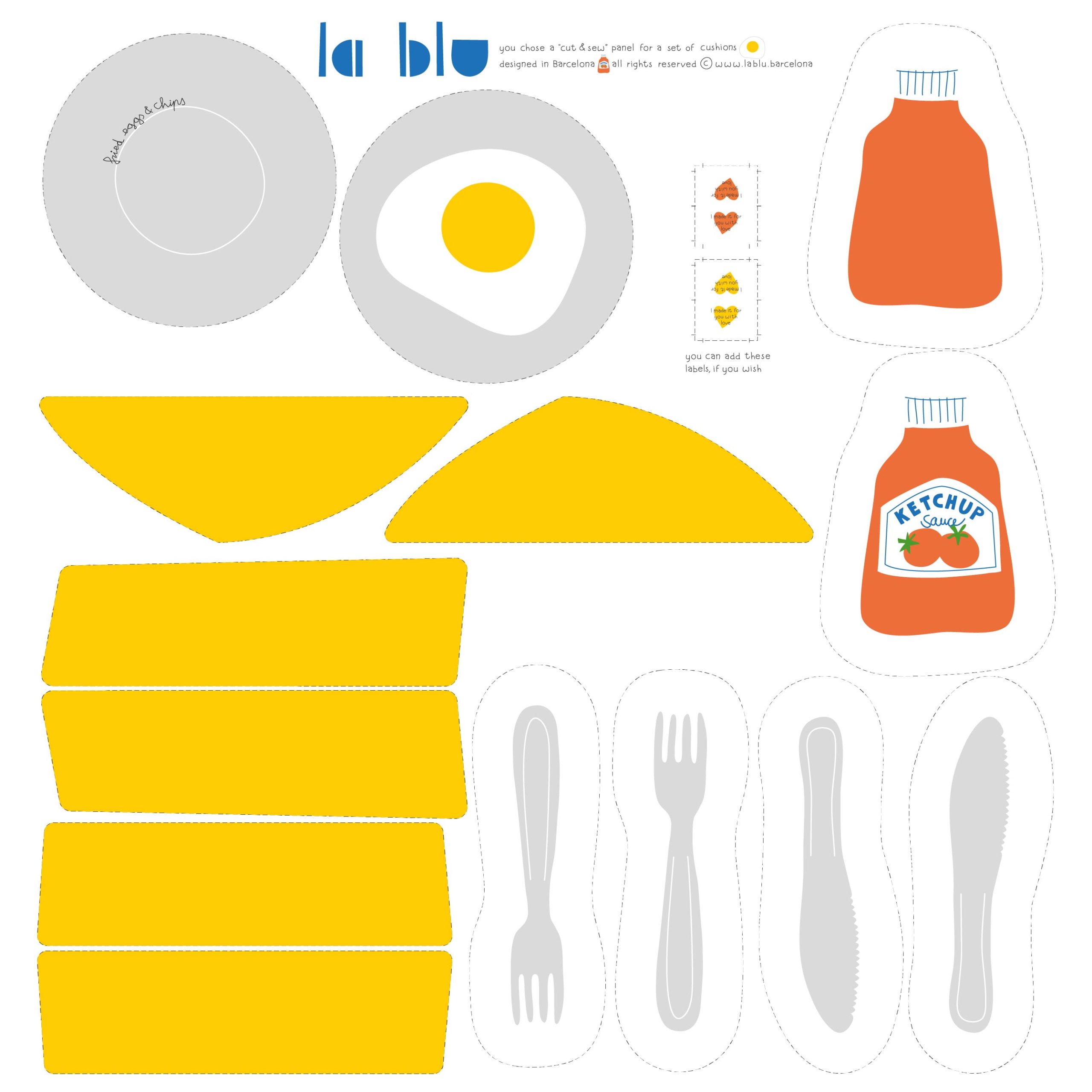 Conjunto de Cojines Fried Eggs - Panel para cortar y coser