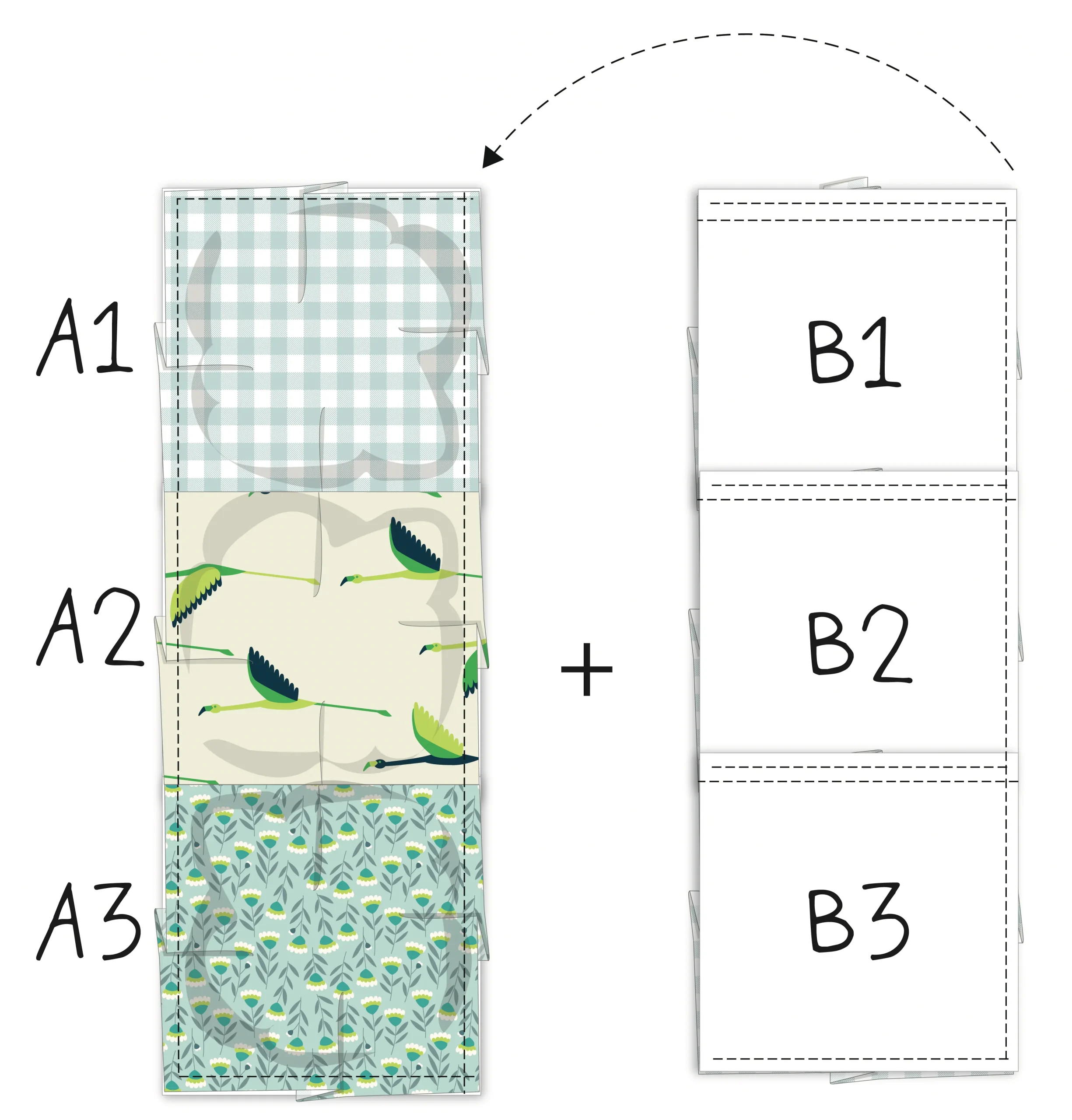 Columnas A y B encaradas y sujetas con alfileres