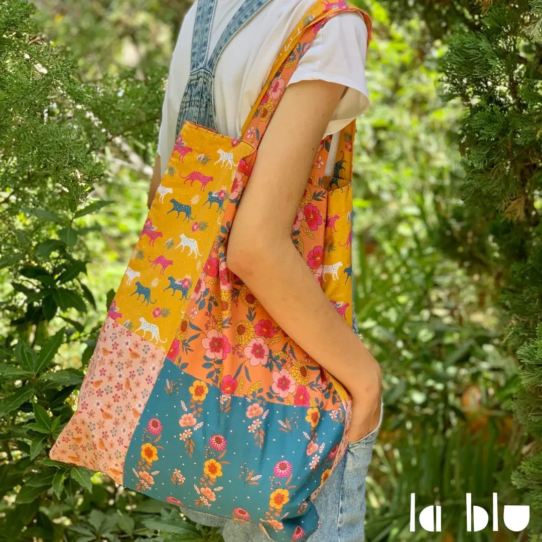 Proyecto cosido combinando estampados del panel All in One Wild Orange de la blu