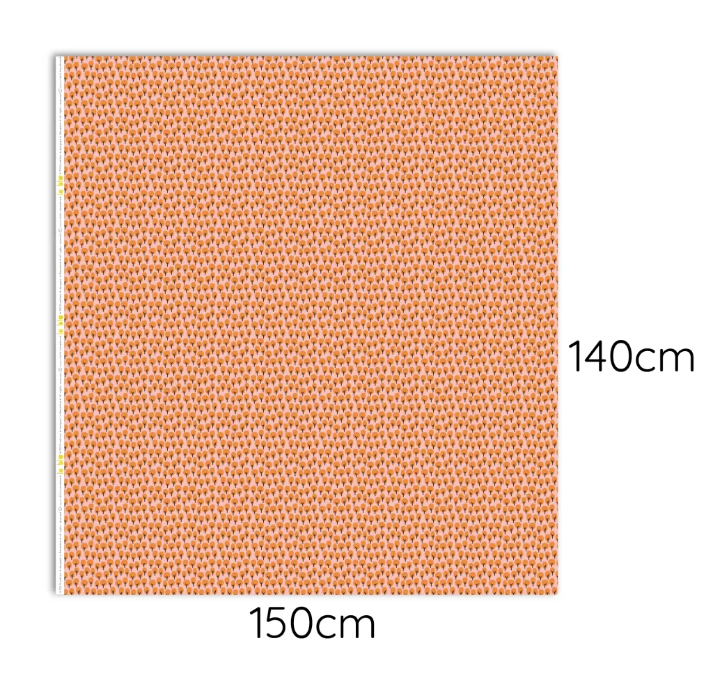 Medidas para cortar la tela del kimono reversible: 150 cm de tela de 140 cm de ancho