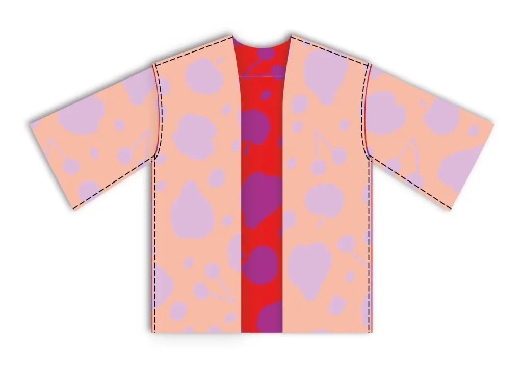 Las dos caras del kimono reversible cosidas por separado, listas para unirse