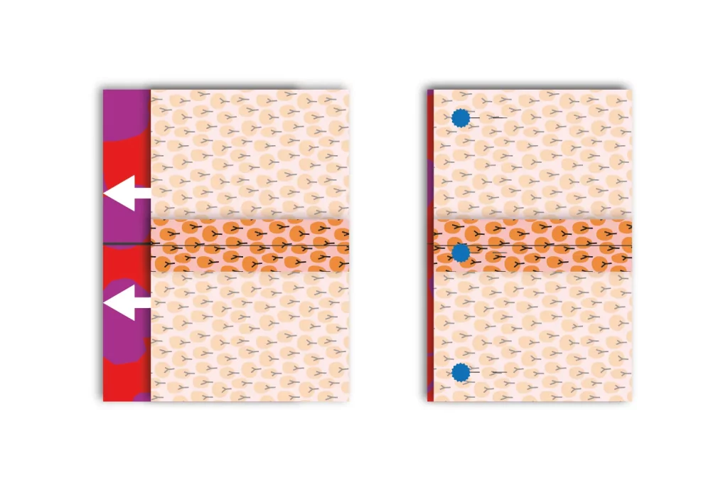 Las dos capas del kimono de tela bien alineadas y fijadas con alfileres