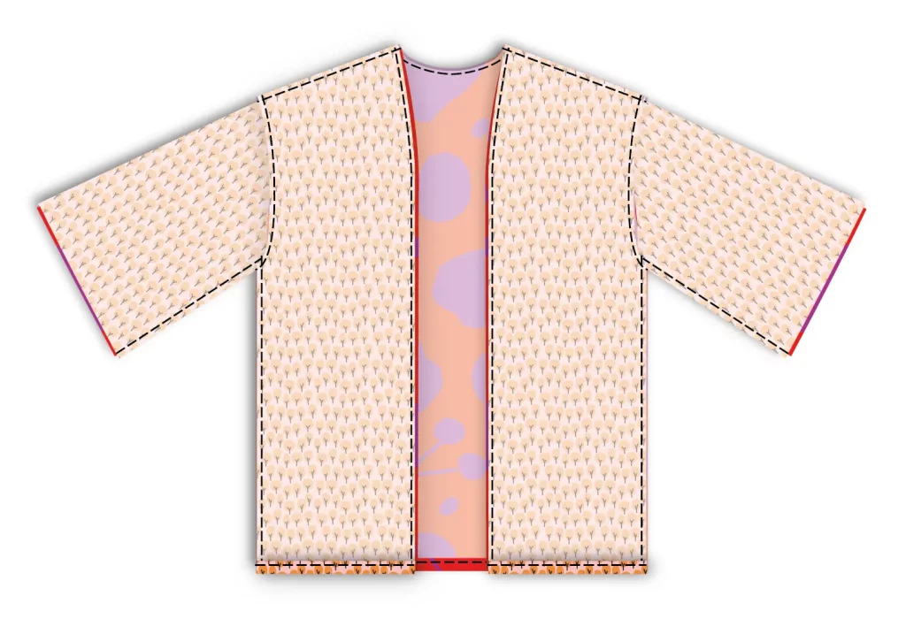 Sacar las mangas del kimono reversible hacia afuera por la abertura del bajo