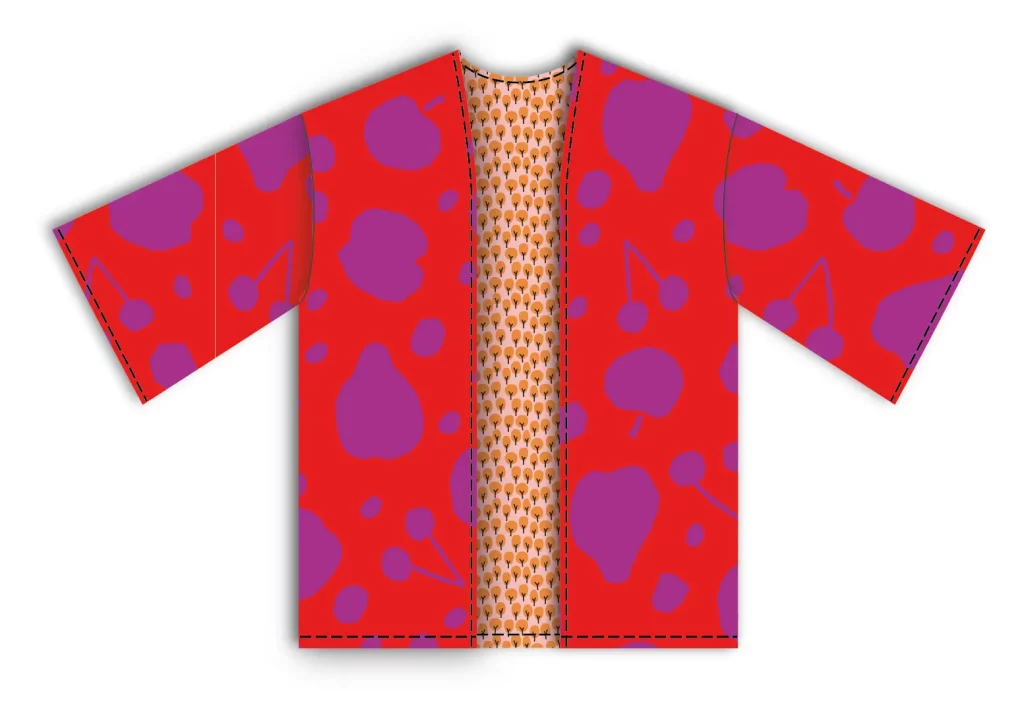 Resultado final del kimono reversible de tela la blu barcelona – listo para usar