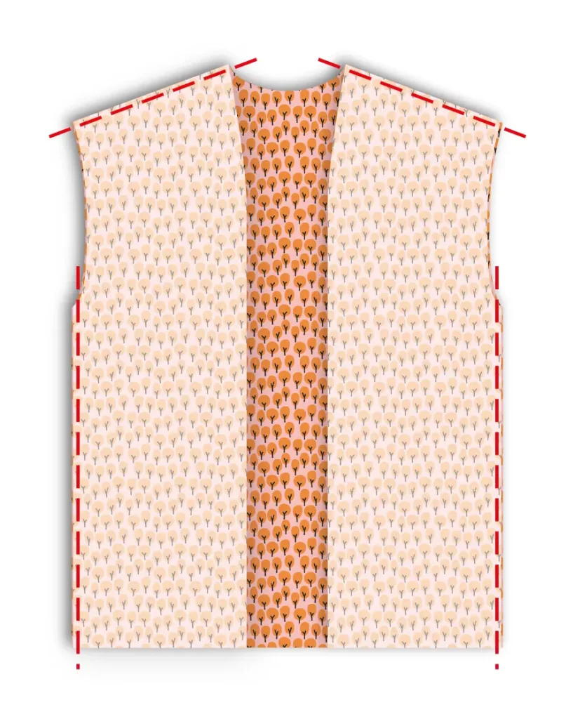 Coser los laterales del kimono de tela con costura de 1 cm